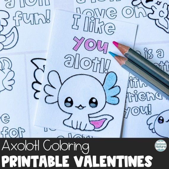 Tarjetas de san valentãn para colorear de ajolote tarjetas imprimibles para niãos san valentãn de ajolote para la clase pãginas para colorear de ajolote imprimibles del dãa de san valentãn