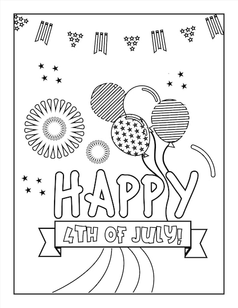 Feliz de julio dãa de la independencia de los tados unidos pãgina para colorear para niãos y adultos vector premium