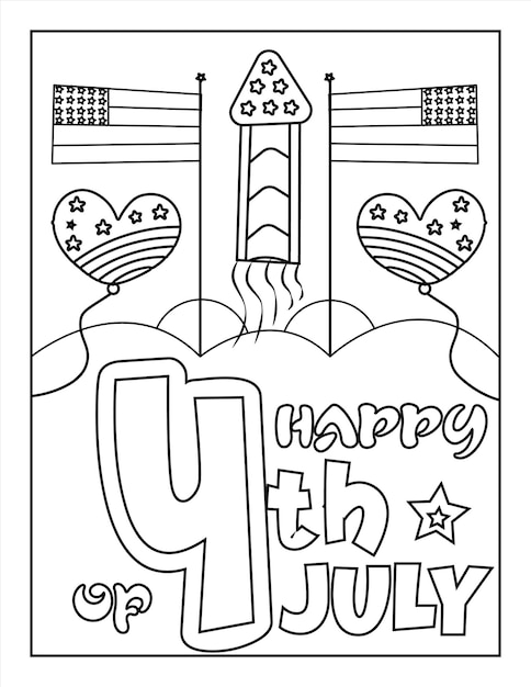 Premium vector th of july american independence day coloring page for kids and adults