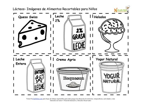 Recortabl imprimibl de tarjetas de memoria de alimentos lãcteos y nutriciãn para niãos
