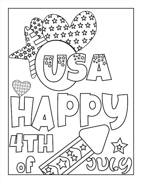 Premium vector th of july american independence day coloring page for kids and adults