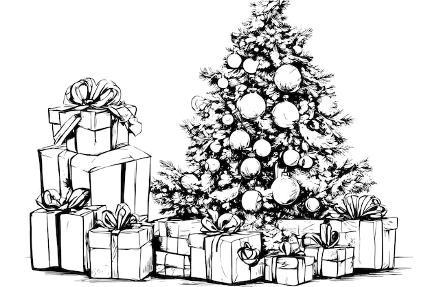 Dibuja el ãrbol de navidad y los regalos para crear vector de fondos y decoracion de tarjetas navideãas vector premium