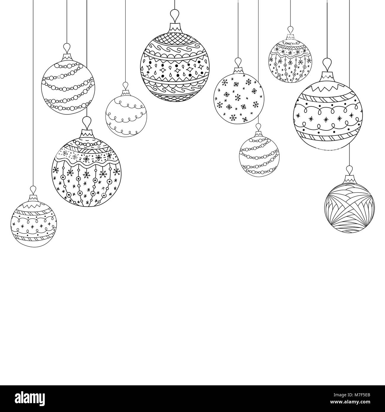 Tarjeta de navidad vector de dibujo a mano juguet bolas del ãrbol de navidad saludo de navidad de invitaciãn de fondo pãgina de libro para colorear imagen vector de stock