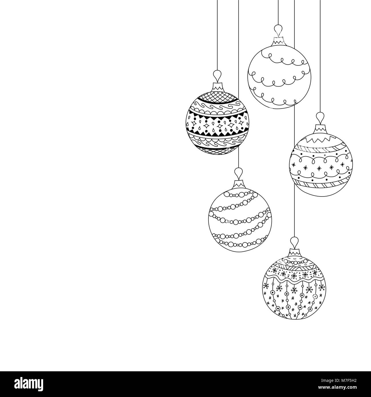 Tarjeta de invitaciãn de navidad vector de cinco bolas de navidad juguet dibujo a mano juguet bolas del ãrbol de navidad navidad aão nuevo pãgina de libro para colorear imagen vector de
