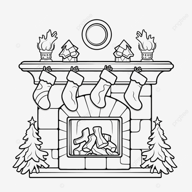 Libro o pãgina para colorear de navidad para niãos png dibujos ilustraciãn de vector de chimenea en blanco y negro navidad para colorear libro para colorear png imagen para dcarga gratuita