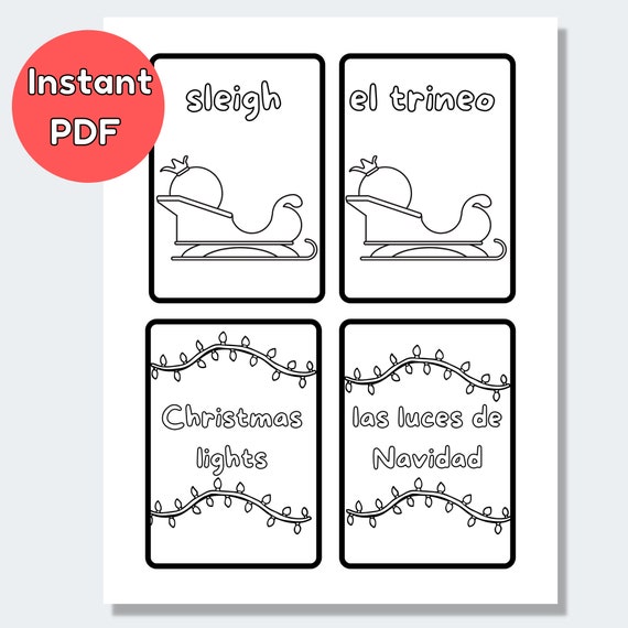 Printable spanish christmas cards spanish to english coloring pages christmas card templates kids christmas crafts christmas flashcards instant download