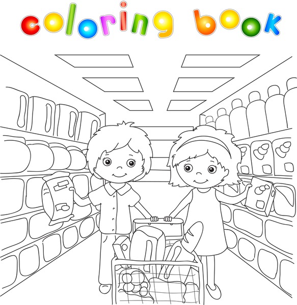 Imãgenes fotos de stock objetos en d y vectores sobre coloring book supermarket