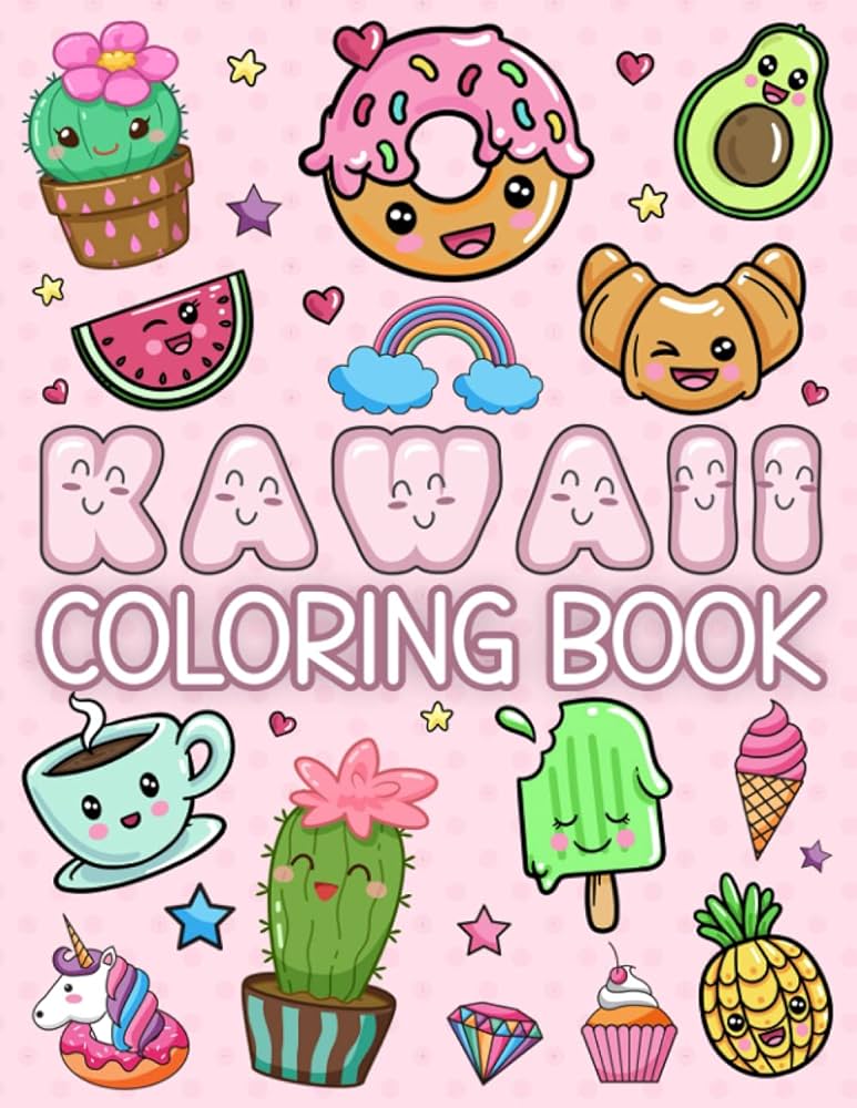 Libro para colorear kawaii animales cupcake donut caramelos unicornio cactus alimentos frutas y mãs lindo y aasy kawaii doodle libro para colorear para niãos niãos y adultos publishing diman libros