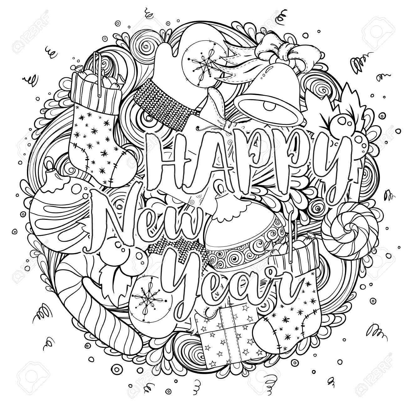 Merry christmas set of xmas monochrome pattern and text templates ideal for holiday greeting cards print coloring book page or wrapping paper royalty free svg cliparts vectors and stock illustration image