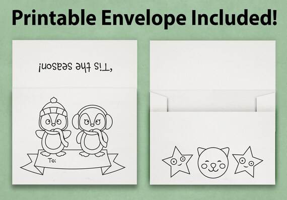 Cute santa coloring christmas card printable card with envelope christmas coloring page