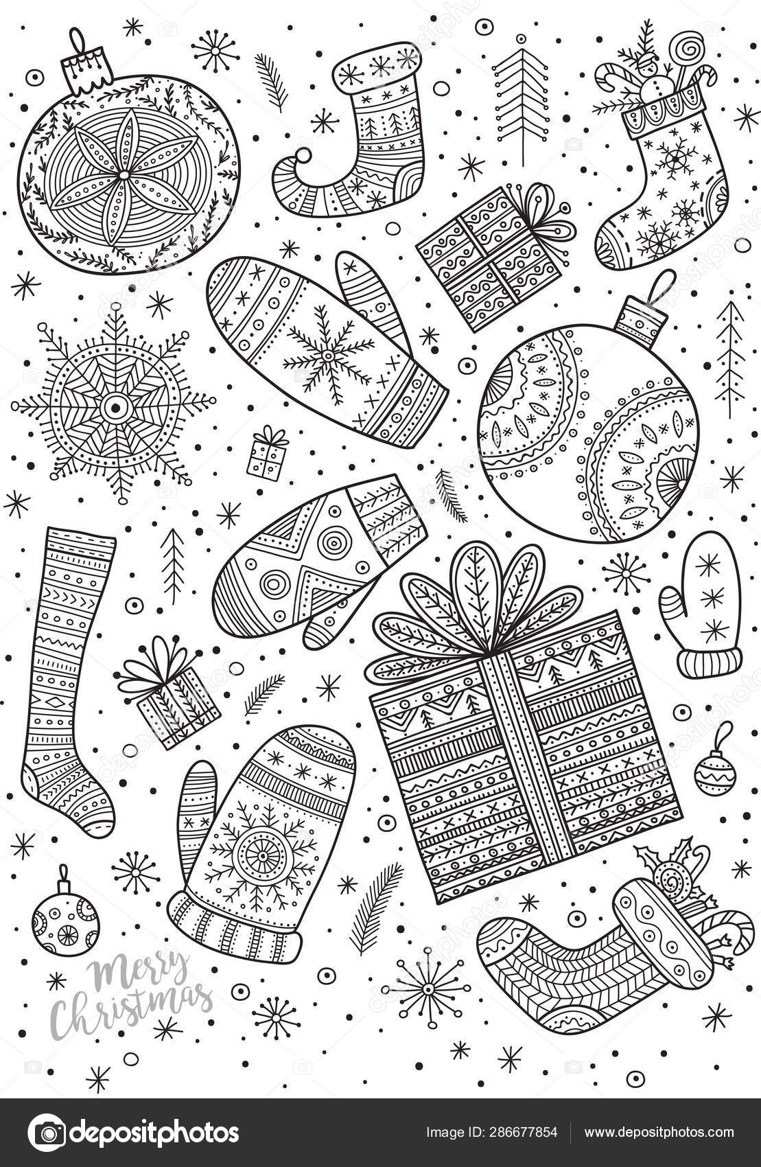 Feliz navidad para colorear pãgina en estilo boho vector de stock por samiola