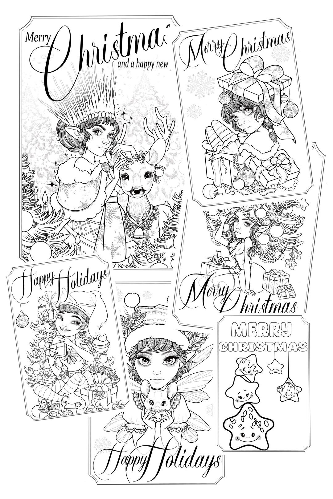 Tarjetas pdf de navidad para colorear set imprimible digital