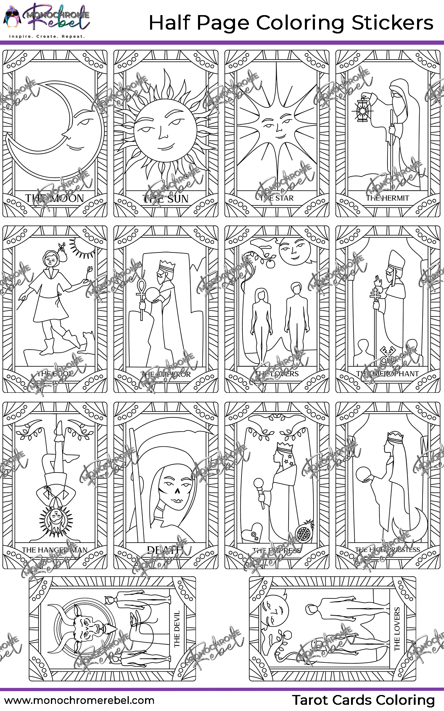 Tarot cards coloring stickers