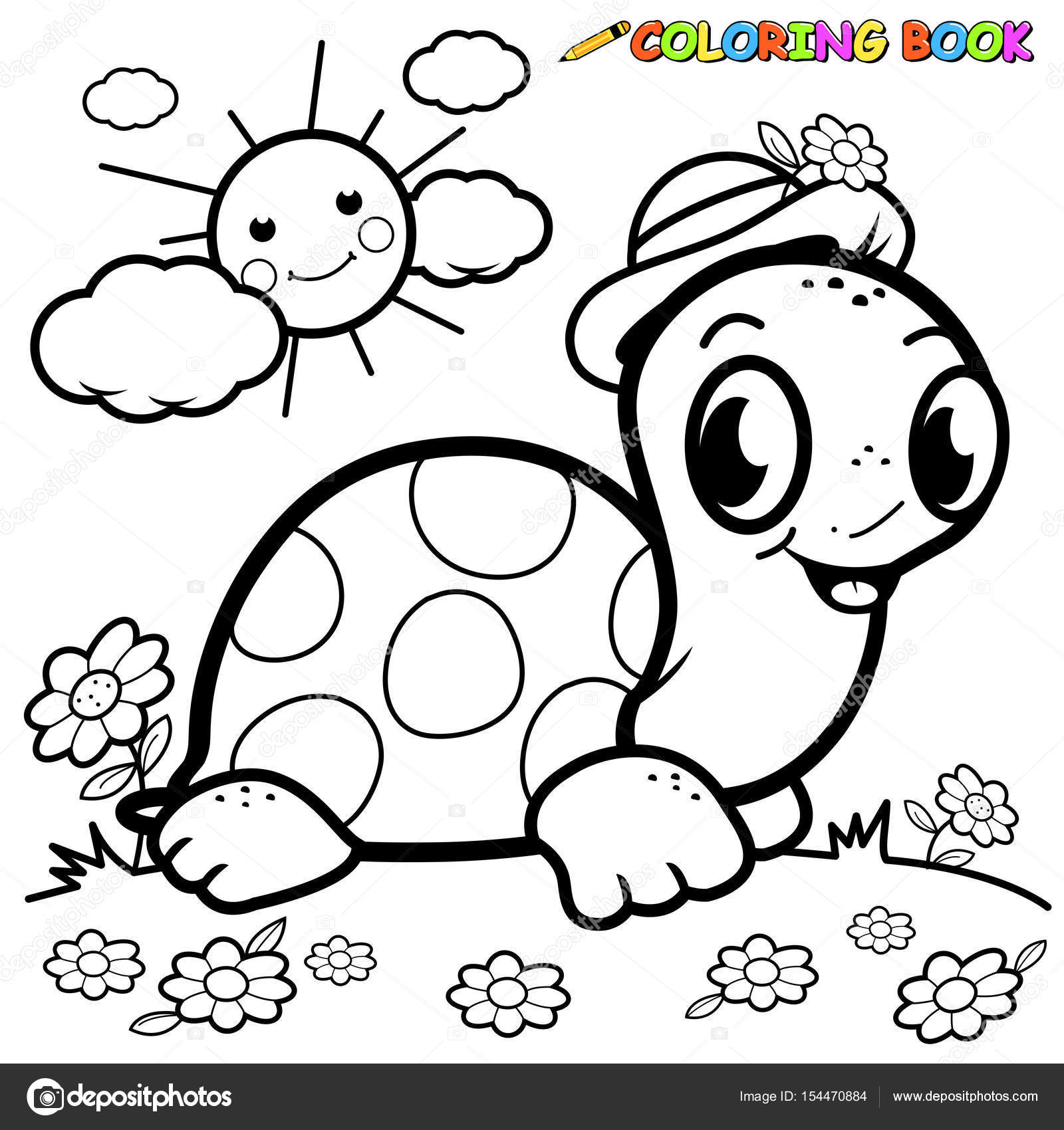 Tartaruga feliz desenho de livro para colorir imagem vetorial de stockakia