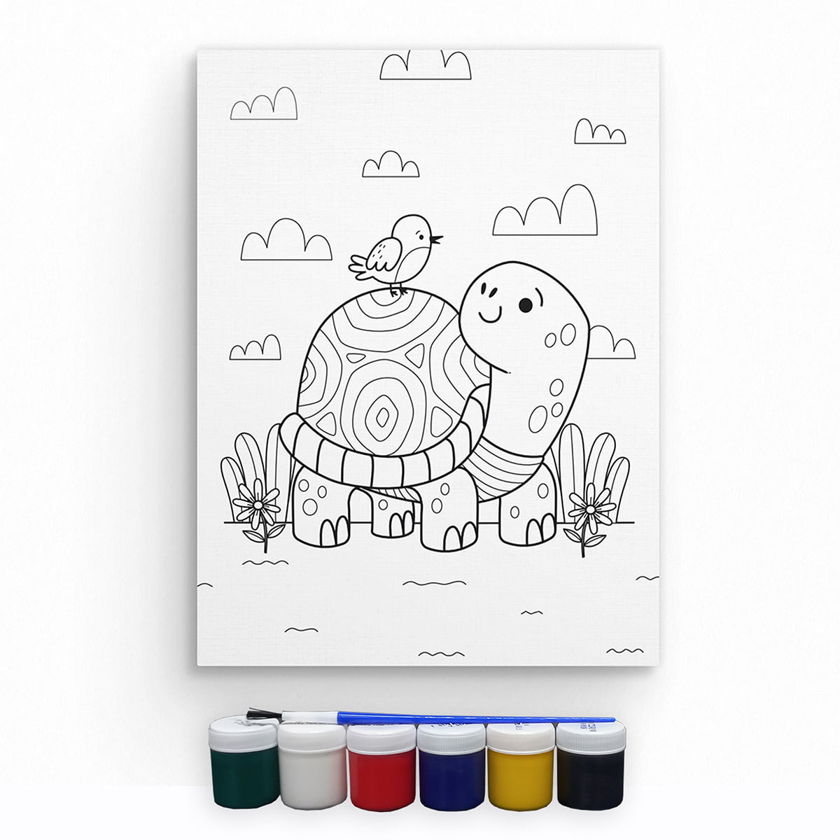 Tela para pintura infantil colorir pintar canvas tartaruga tinta e pincel