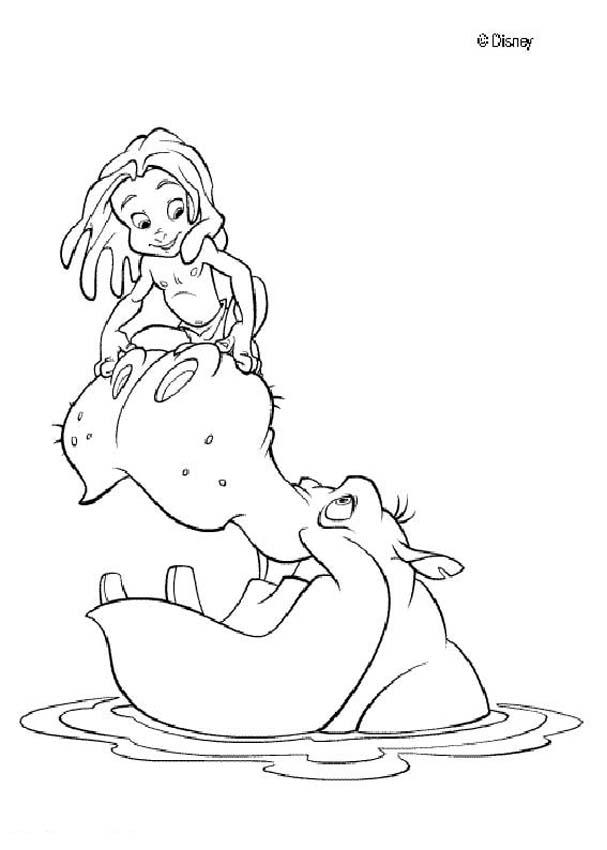 Tarzan and the hippopotamus coloring pages
