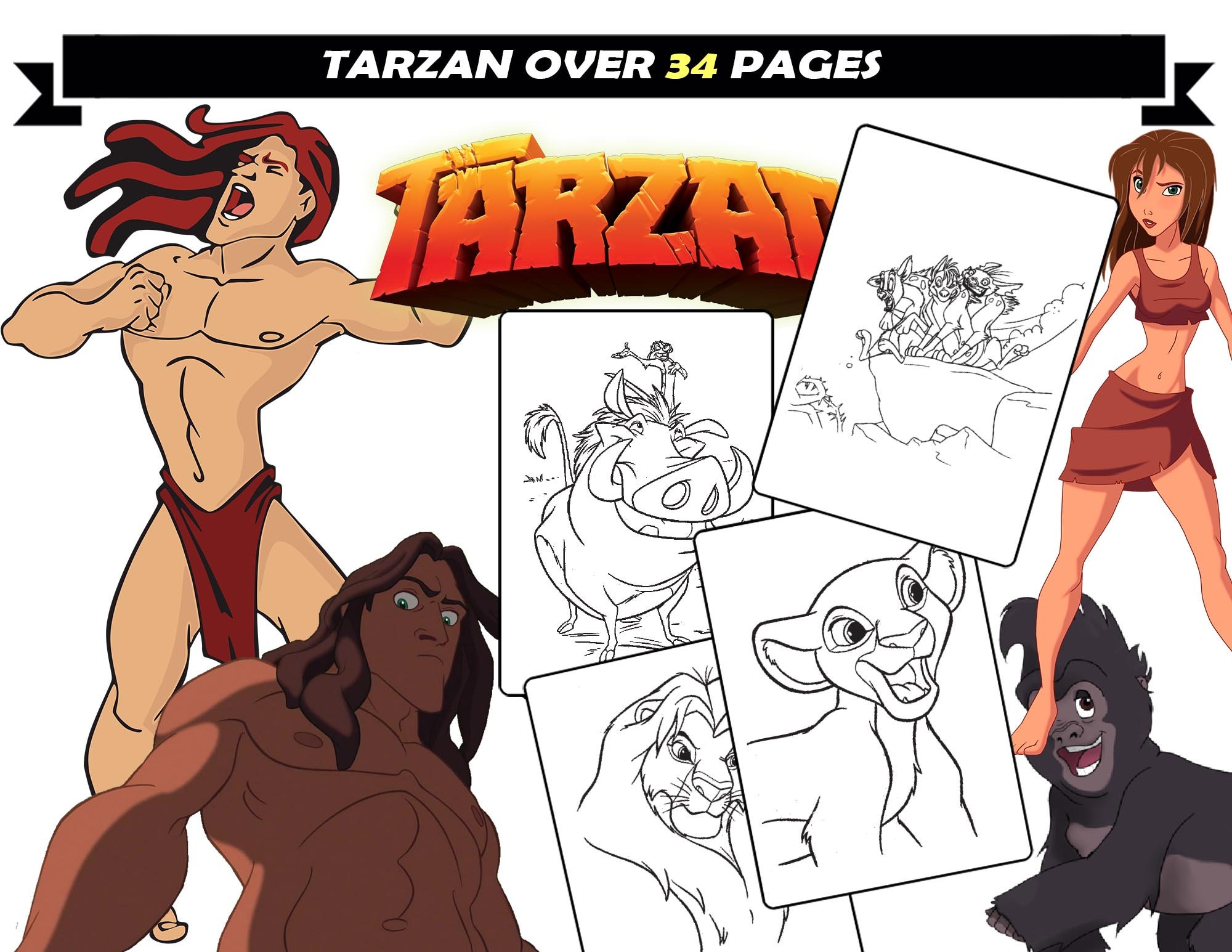 Tarzan jane coloring book for children printable coloring pages for kids cartoon characters coloring sheets for girls and boys download