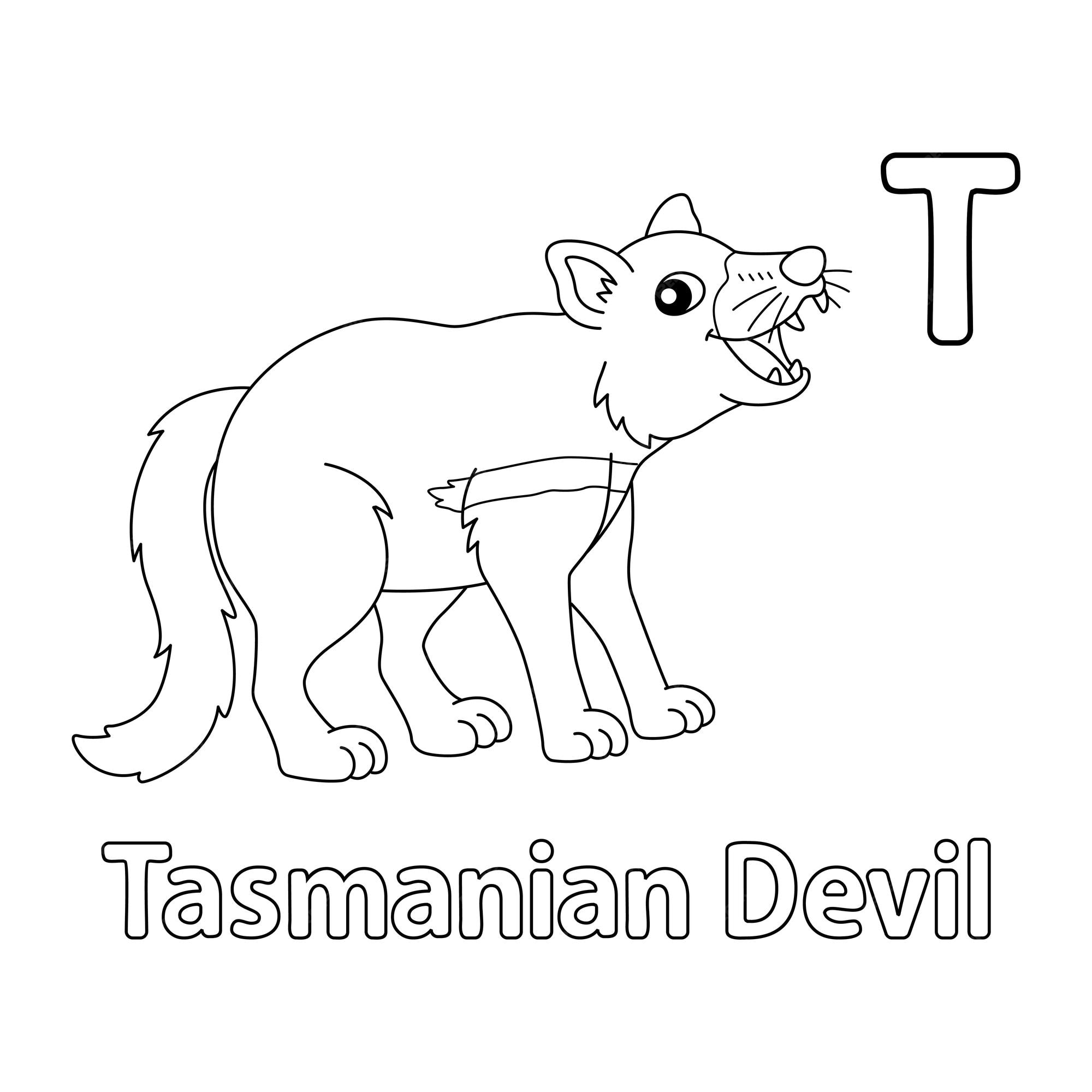 Premium vector tazmanian devil alphabet abc coloring page t