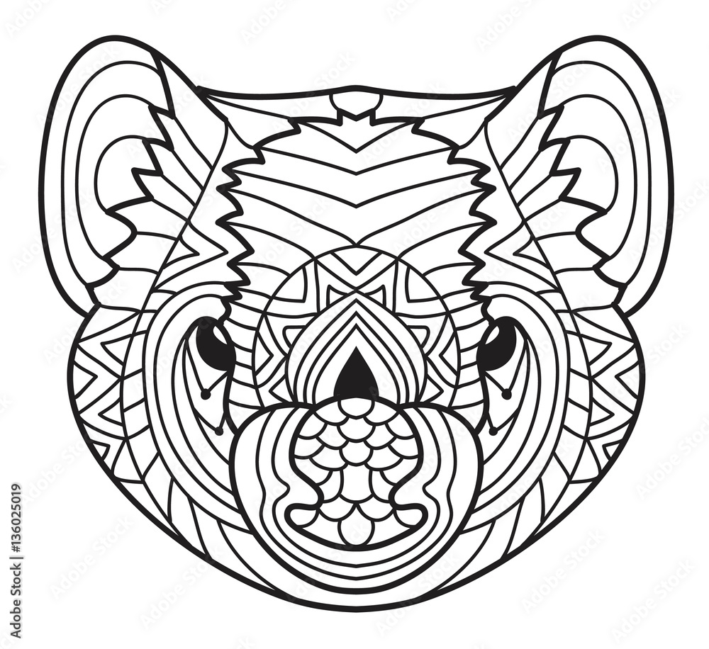 Animals of australia tasmanian devil cute line drawing of a head of a tasmanian devil with patterns coloring book for adults ink drawing vector