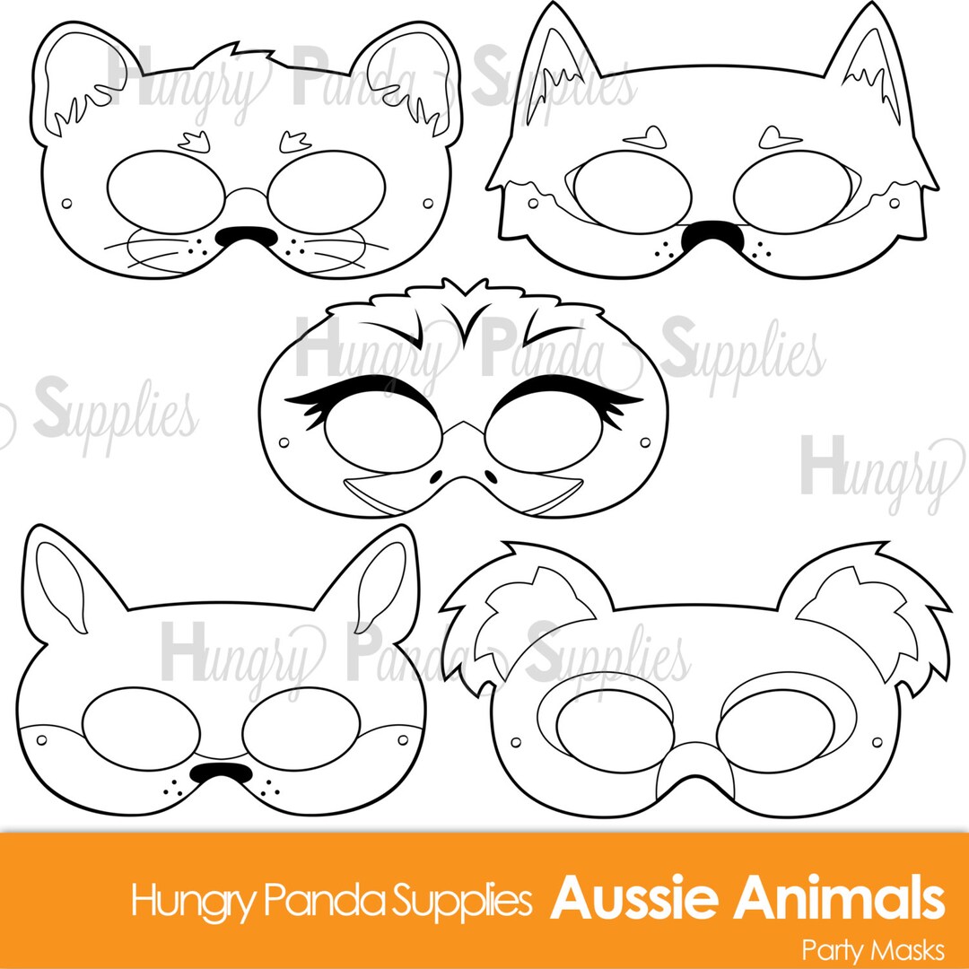 Australian animals printable coloring masks aussie animal koala mask kangaroo mask dingo mask emu mask tasmanian mask coloring page