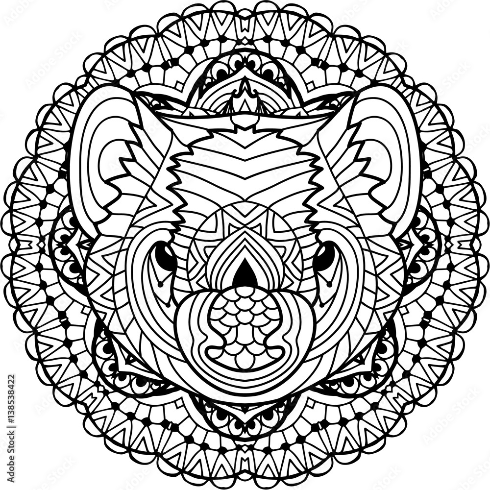 Coloring page for adults australian animal the head of a tasmanian devil with patterns monochrome ink patterns line art for tattoos and other designs zenart vector