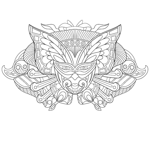 Premium vector butterfly tattoo zentangle colouring illustration line art design for adult coloring book page