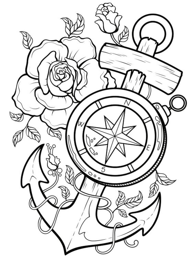 Anchor and pass tattoo coloring page