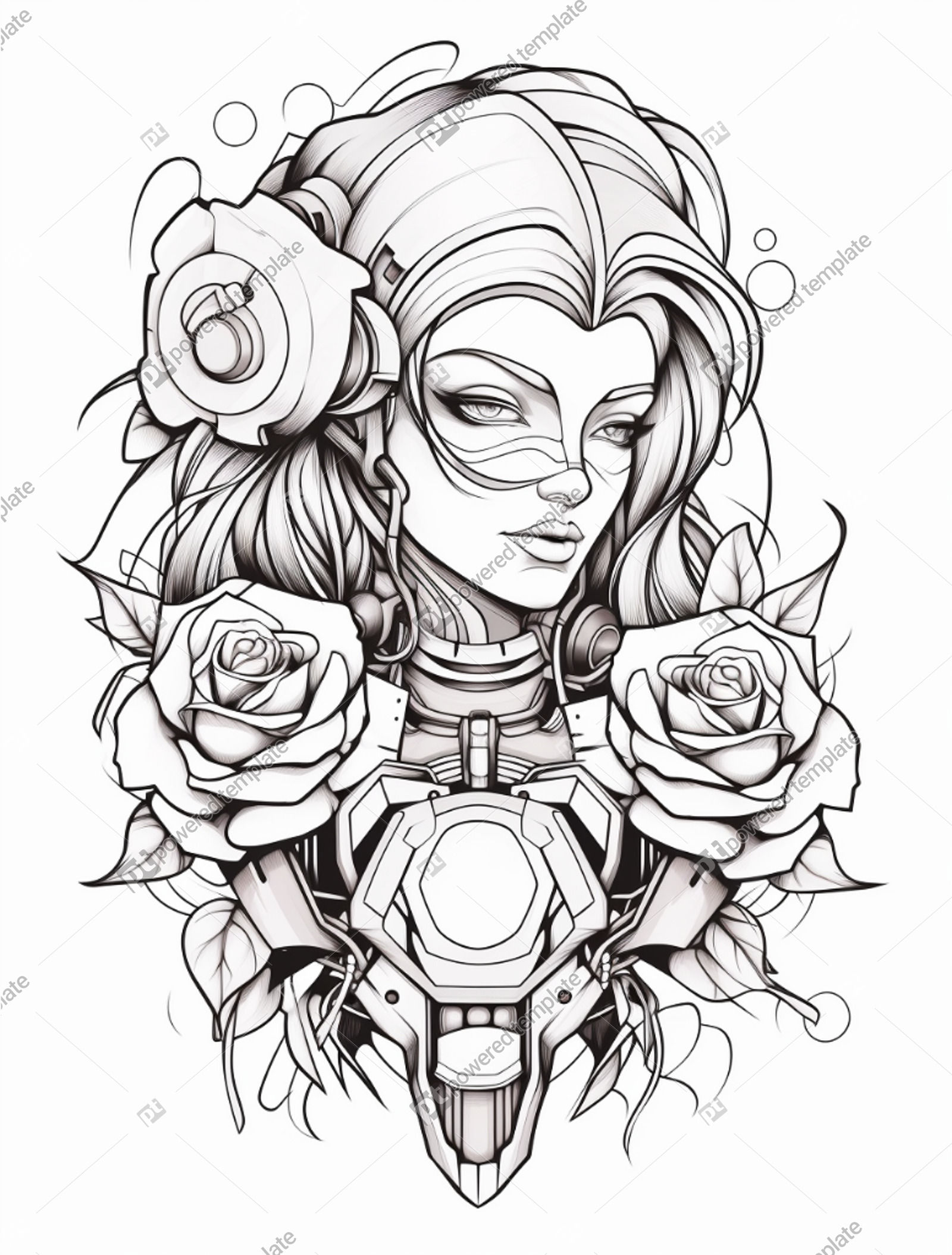 Rose manga robot tattoo coloring page for adults free ai image