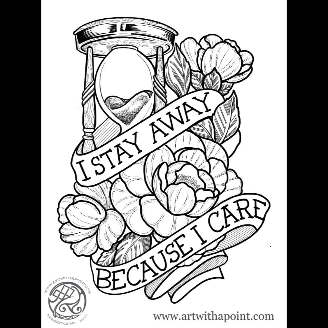 Coloring page stay away art with a point custom tattoo