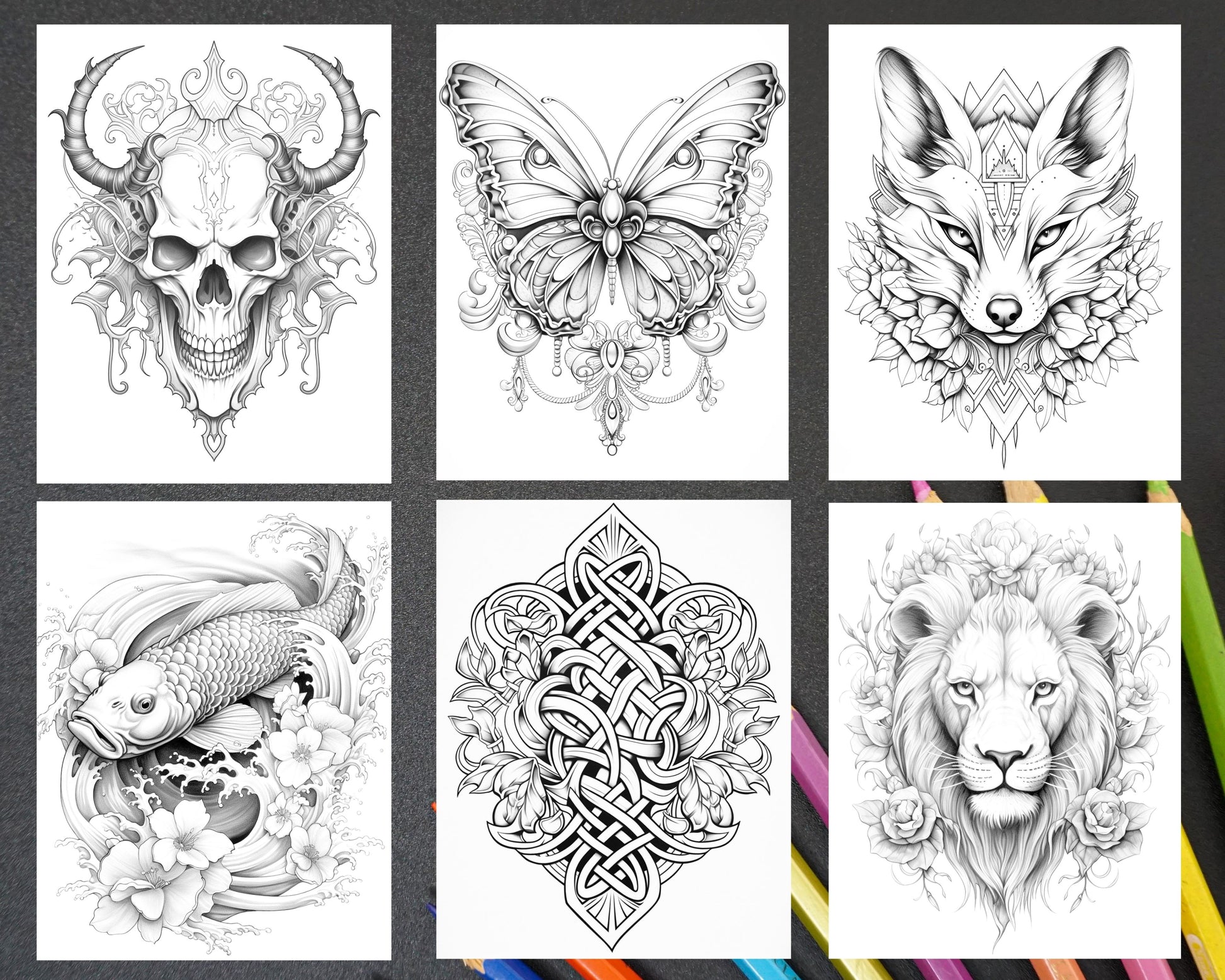 Beautiful tattoos grayscale coloring pages printable for adults pd â coloring