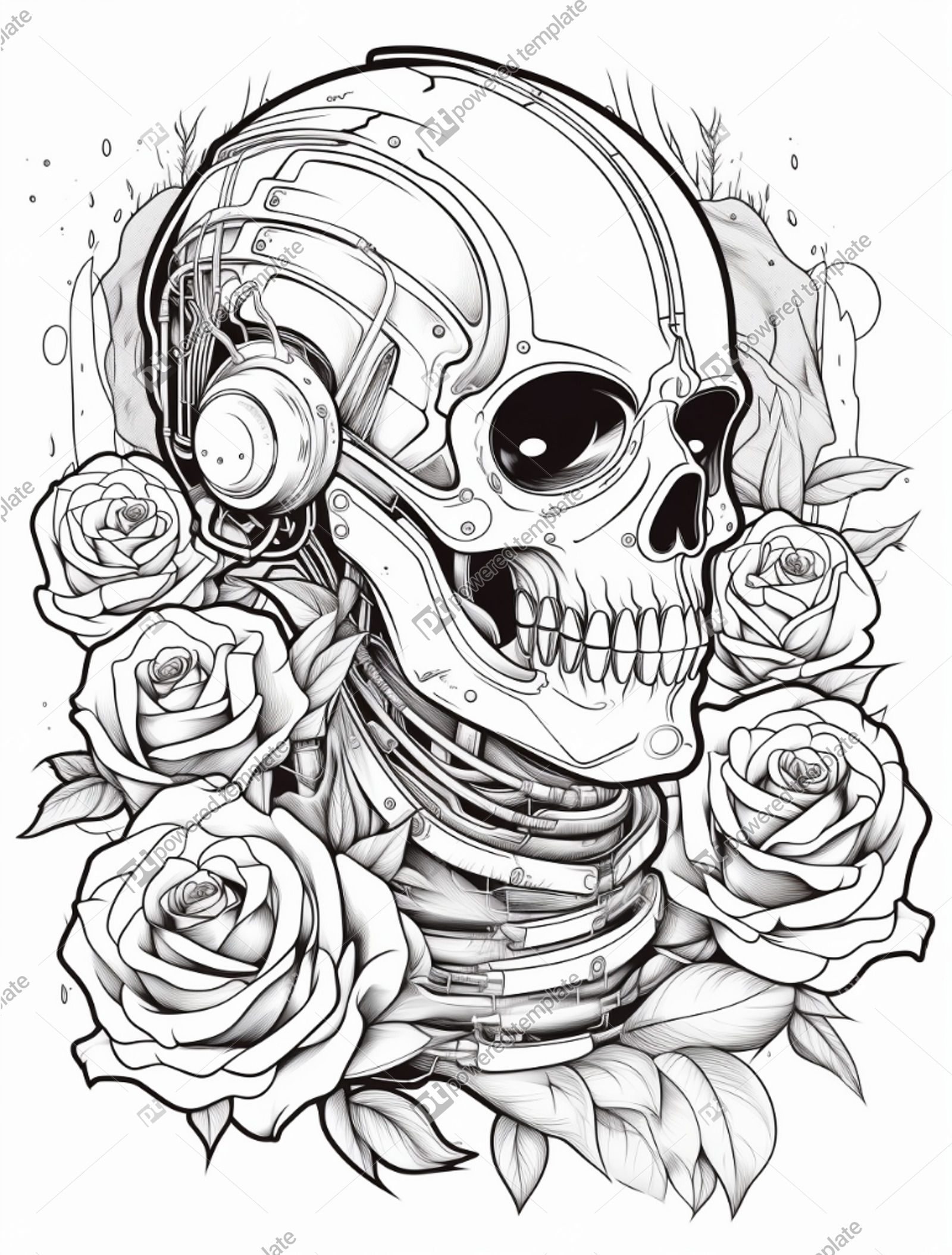 Rose manga robot tattoo outline coloring page ai image