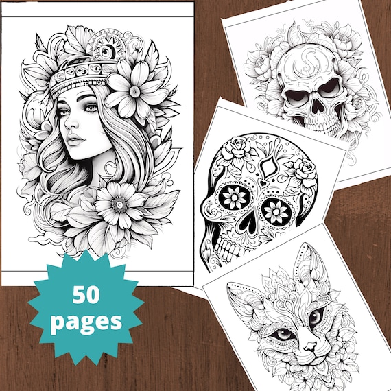 Tattoo coloring pages coloring book for adults tattoo coloring book printable pdf file instant download instant download