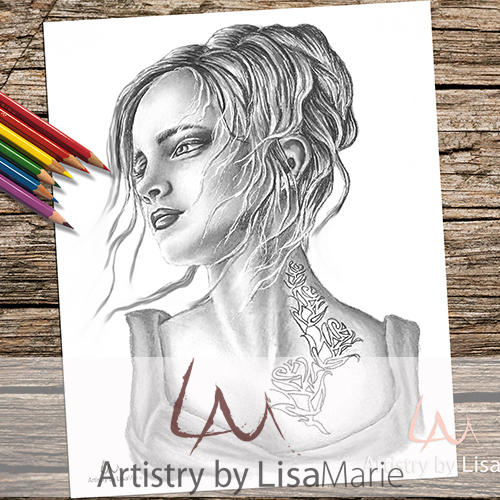 Rose tattoo girl printable coloring page â artistry by lisa marie