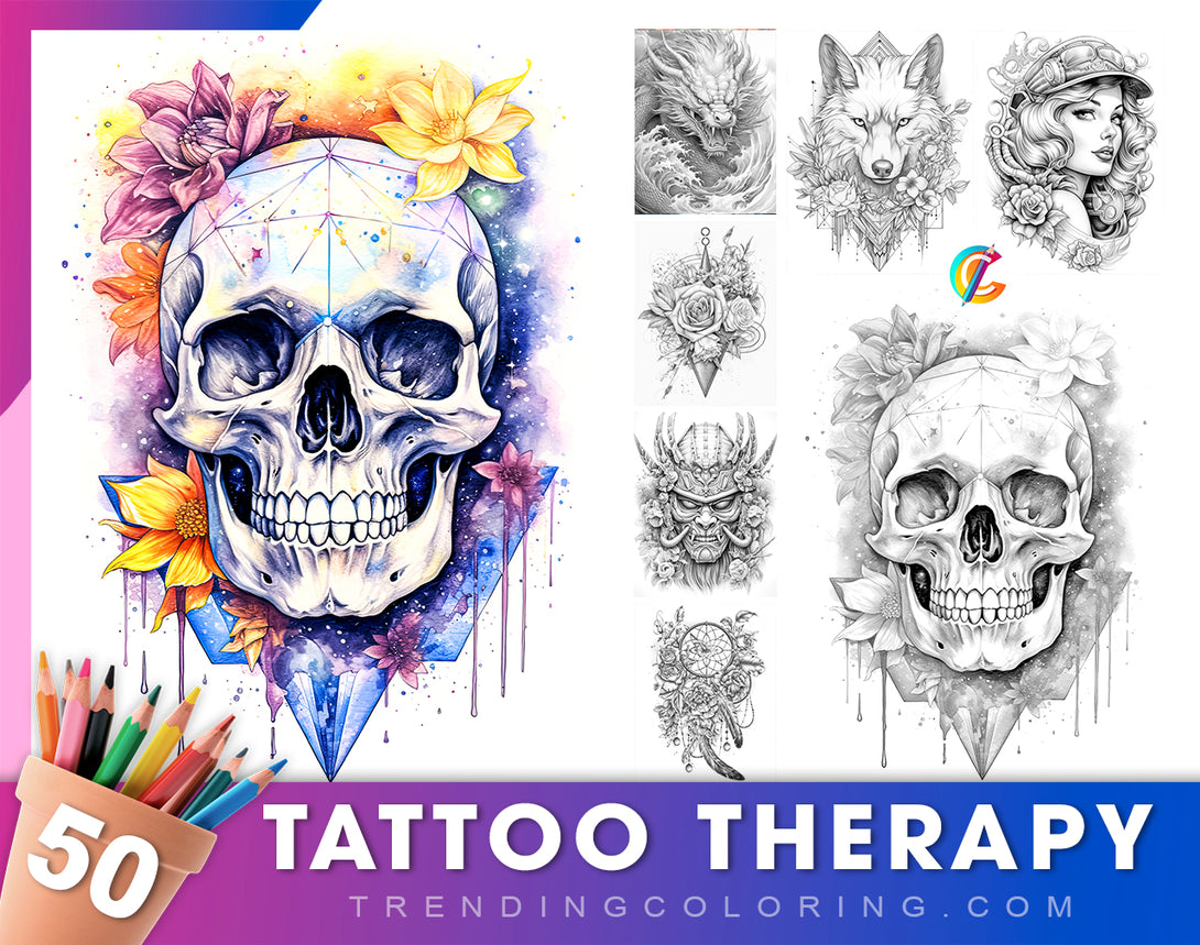 Tattoo therapy grayscale coloring pages