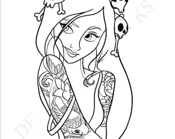 Princess with tattoo coloring book amazing and sexy illustrations for adults stress relief printable digital downloads pdf pages
