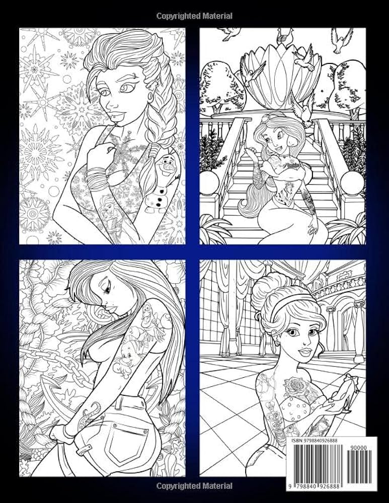 Princess tattoo coloring book creative coloring books for adults with stress