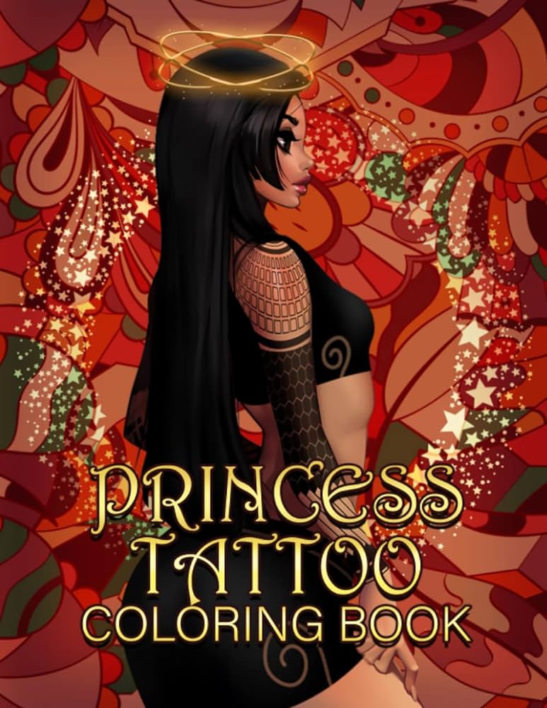 Princess tattoo coloring book color these amazing modern stress relieving princess designs illustrations pictures with skulls roses fantasy dark unique princess coloring books for adults publications ominchido books