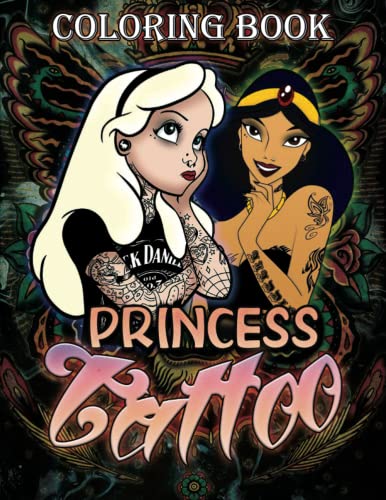 Princess tattoo coloring book colouring pages with amazing modern tattoo designs with skulls roses flowers animals fantasy guns and more with and mindfulness by nancy marsh