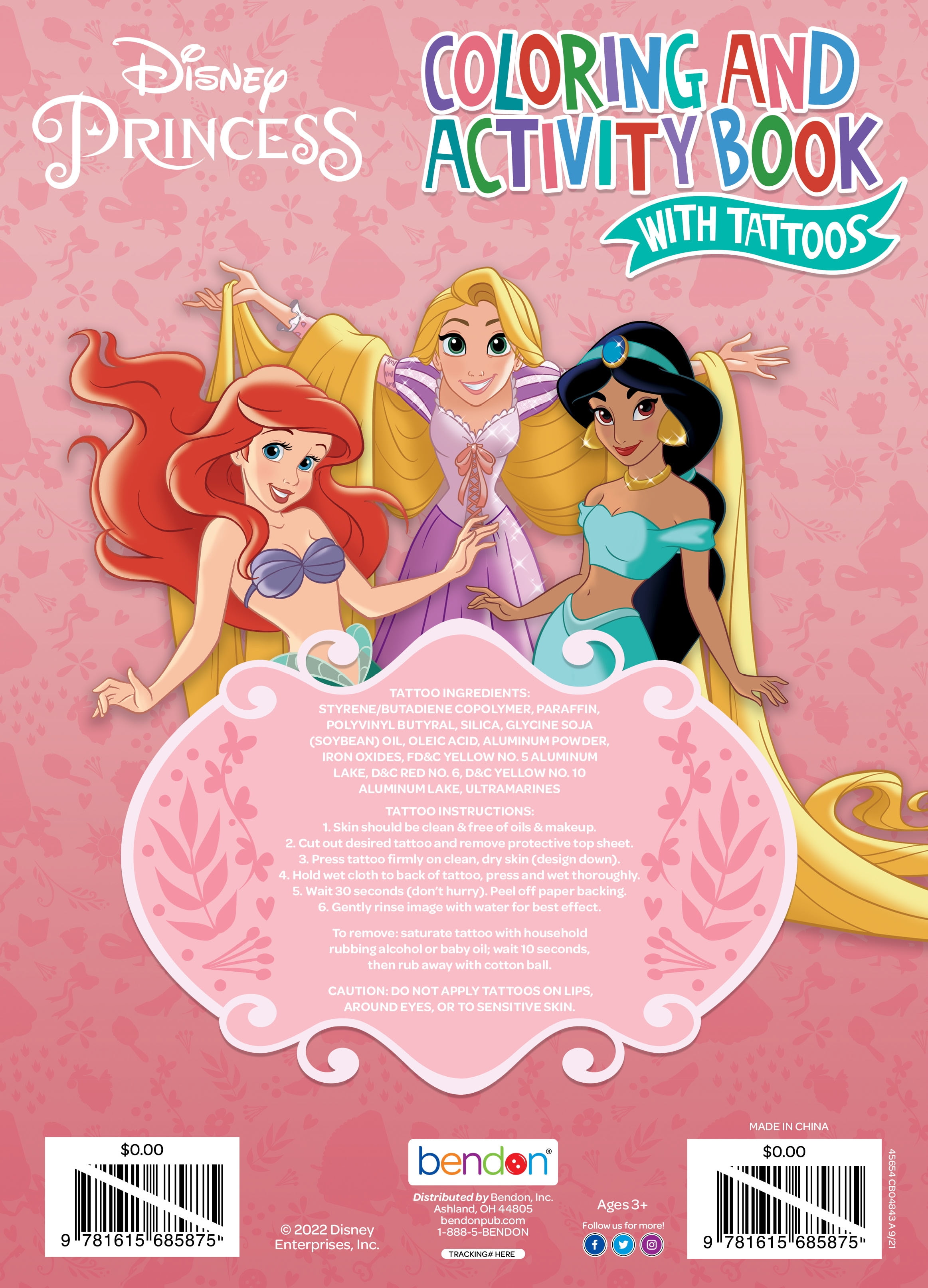 Disney princess page coloring and activity book with tattoos paperback