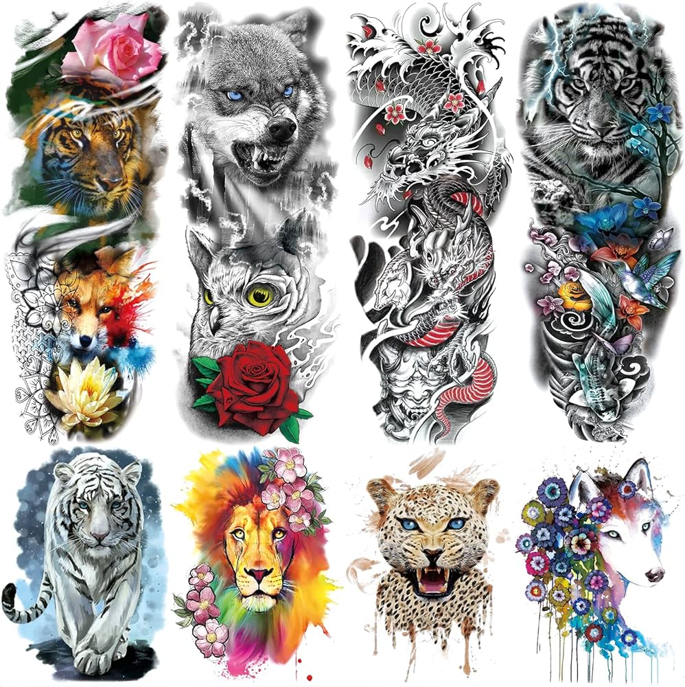 Color animal temporary tattoo sleeve for women leg