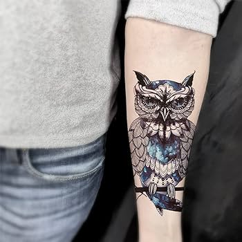 Hojas de tatuajes temporales de bãºho grande para hombres y mujeres calanãas de tatuaje temporal de bãºho realista para adultos tatuajes d falsos de lobo leãn dragãn tãtem animales