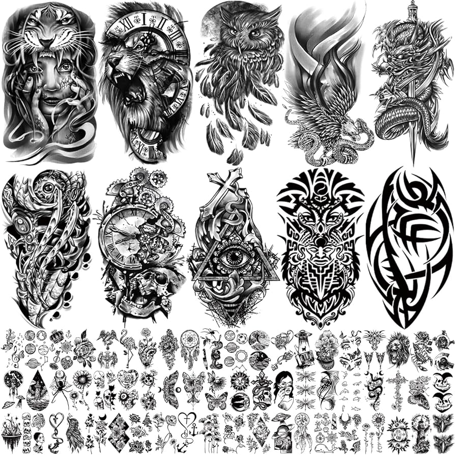 Soovsy hojas tatuaje temporal tãtem tribal leãn dragãn bãºho ãguila tatuaj de medio brazo para hombre tatuaj temporal realistas flor mariposa crãneo ala ancla pequeãos tatuaj falsos belleza