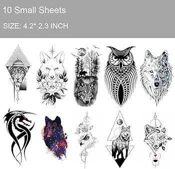 Hojas de tatuajes temporales de bãºho grande para hombres y mujeres calanãas de tatuaje temporal de bãºho realista para adultos tatuajes d falsos de lobo leãn dragãn tãtem animales