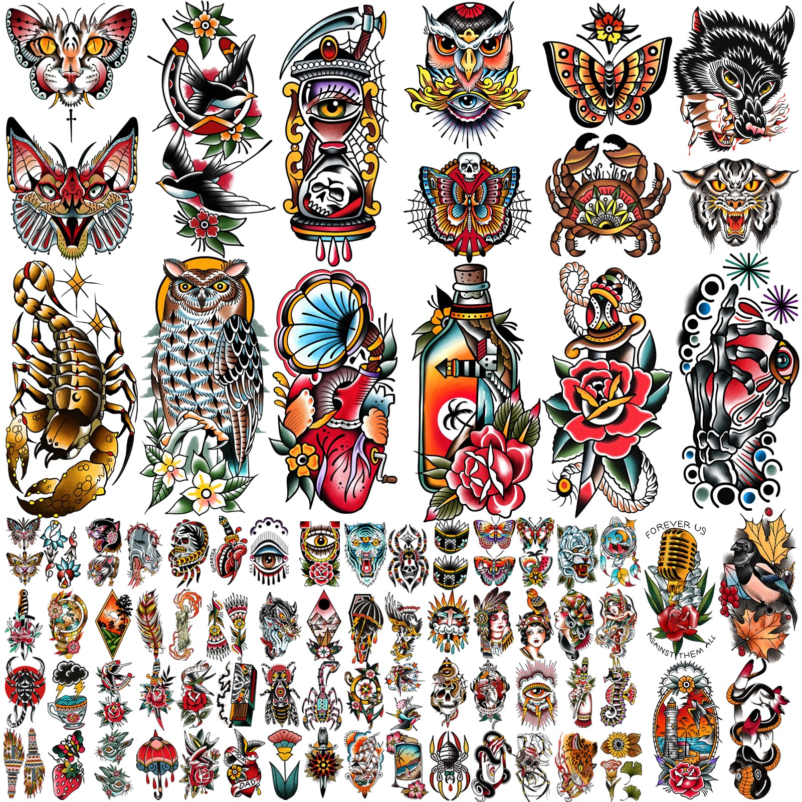 Yazhiji hojas de tatuajes falsos impermeables para hombres o mujeres hojas mãs grandes mitad brazo bãºho peonãa mariposa serpiente tatuajes temporales para nião o niãa y hojas de