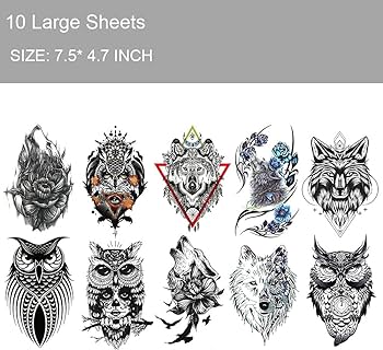 Hojas de tatuajes temporales grandes de bãºho y lobo calanãas de tatuaje para hombres y mujeres araãa escorpiãn diseãos de dragãn de larga duraciãn belleza y cuidado personal