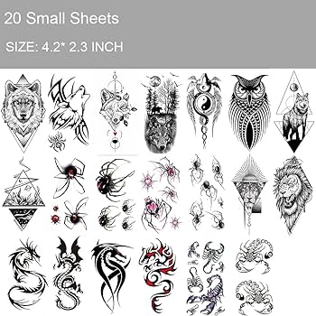 Hojas de tatuajes temporales grandes de bãºho y lobo calanãas de tatuaje para hombres y mujeres araãa escorpiãn diseãos de dragãn de larga duraciãn belleza y cuidado personal