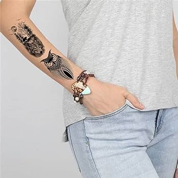 Hojas de tatuajes temporales de bãºho grande para hombres y mujeres calanãas de tatuaje temporal de bãºho realista para adultos tatuajes d falsos de lobo leãn dragãn tãtem animales