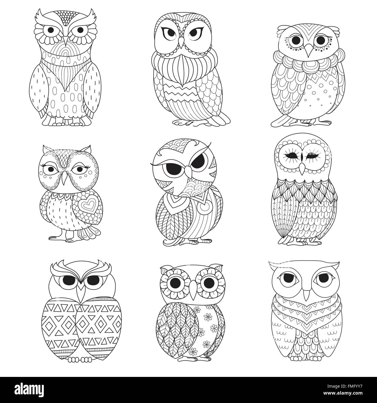 Owl drawing abstract black and white stock photos images