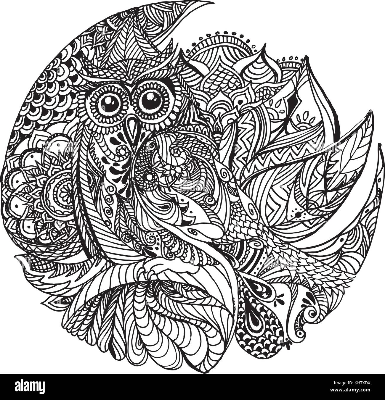 Lechuza lechuza diseão floral tatuaje coloring book pãgina imagen vector de stock