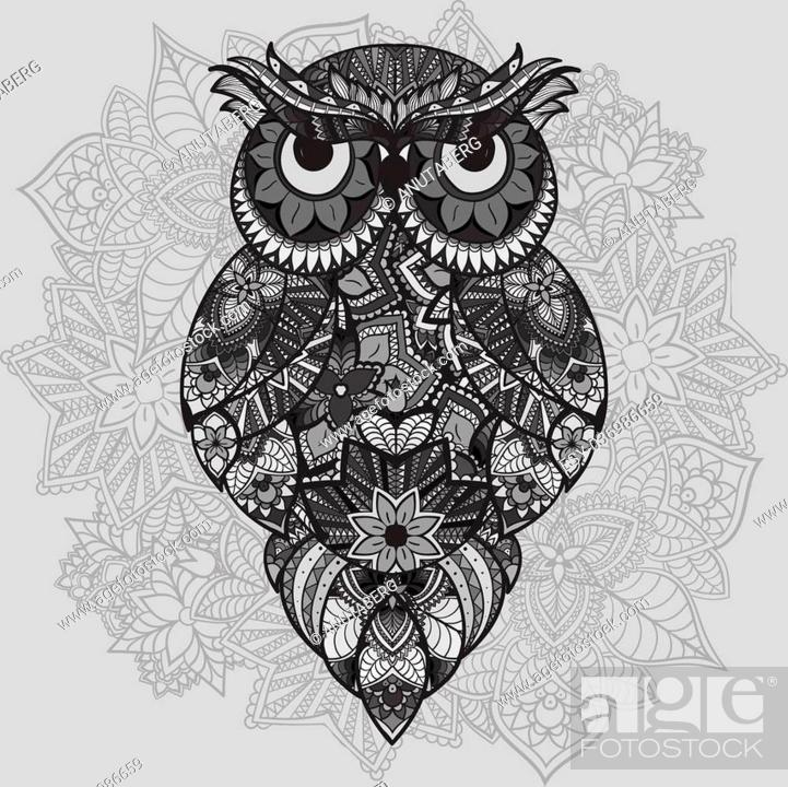Patterned vector owl on ornamental mandala background african indian totem tattoo dign foto de stock vector low budget royalty free pic y